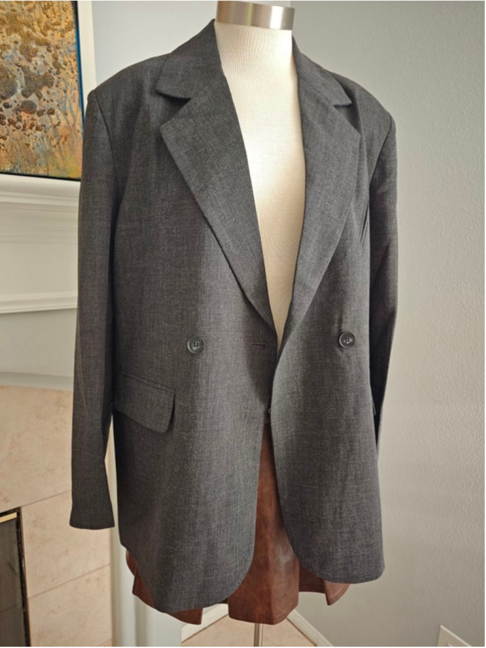 NWT Korean Oversized Double-Breasted Blazer Jacket Gray Minimalist Office Chic
D